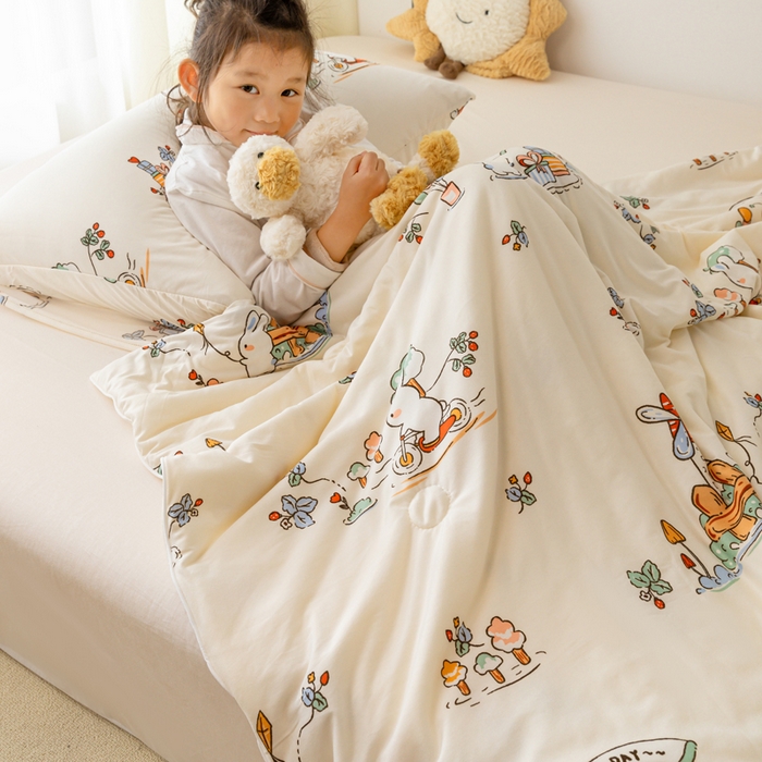 91家纺网 家纺一手货源 找家纺 寐眠 寐眠 2024新款针织棉大豆夏被【儿童图】 小兔乐园