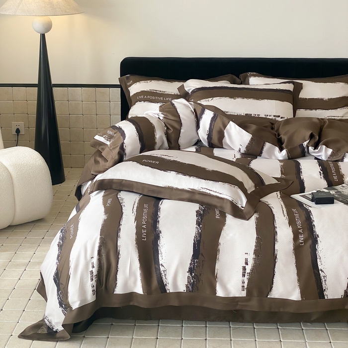 91家纺网 家纺一手货源 找家纺 优悦 2024新款天丝印花四件套 艾伦-咖