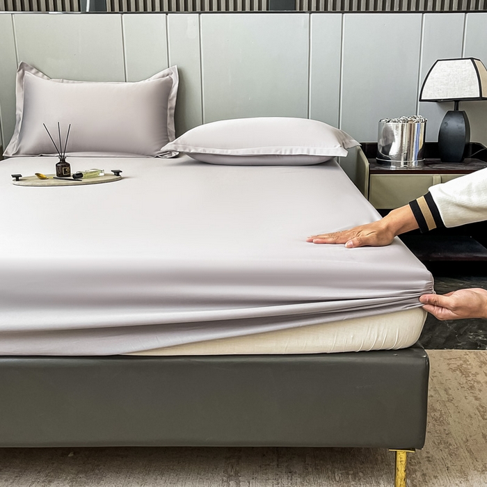 91家纺网 家纺一手货源 找家纺 宅家居 2024新款贡缎水洗真丝单品床笠三件套 绅士灰