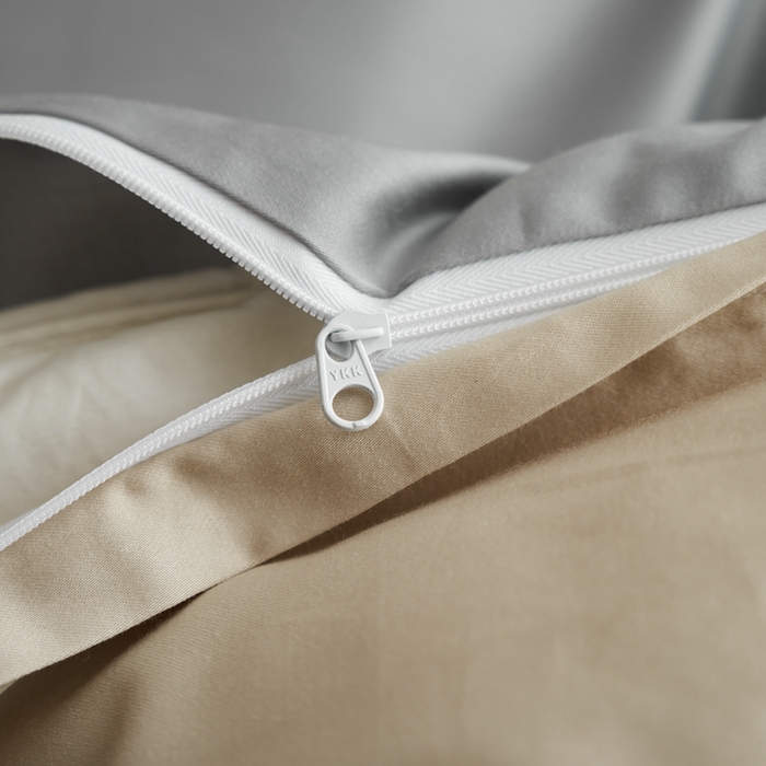 91家纺网 家纺一手货源 找家纺 安莱生活 2024新款100s长绒棉贡缎双拼四件套 红灰-棕灰