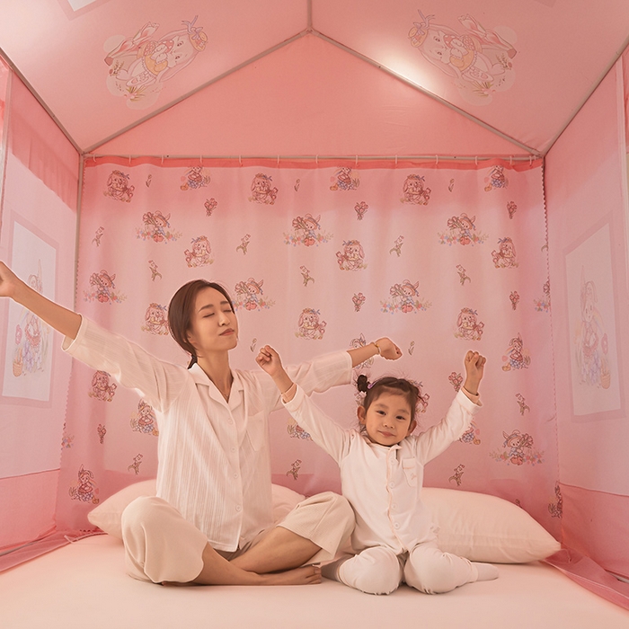 91家纺网 家纺一手货源 找家纺 迪凡保罗 2025新款城堡遮光防摔坐床蚊帐 花园小兔