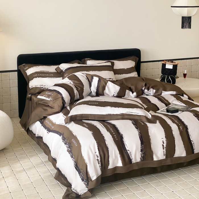 91家纺网 家纺一手货源 找家纺 优悦 2024新款天丝印花四件套 艾伦-咖