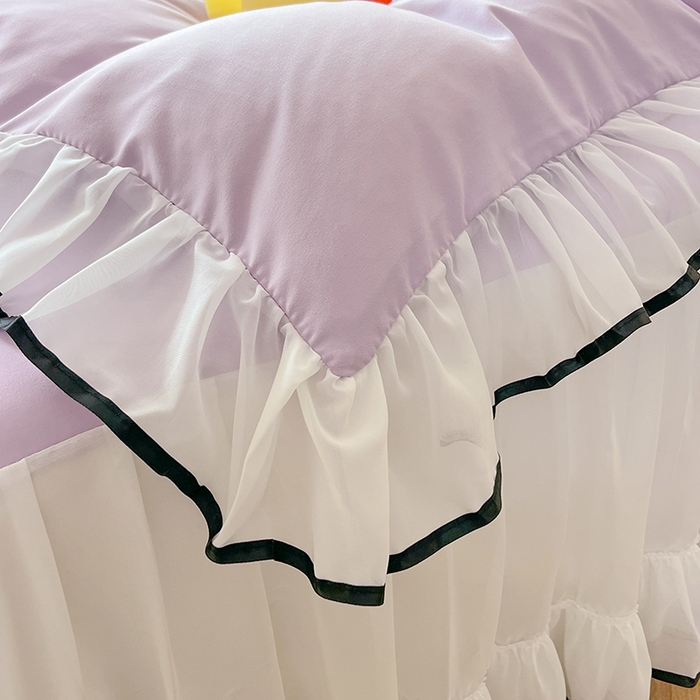 91家纺网 家纺一手货源 找家纺 唐人居 2025新款水洗棉麻亲肤蕾丝花边四件套 小确幸-浅紫