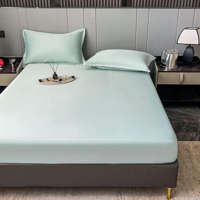 91家纺网 家纺一手货源 找家纺 宅家居 2024新款贡缎水洗真丝单品床笠三件套 梵星蓝