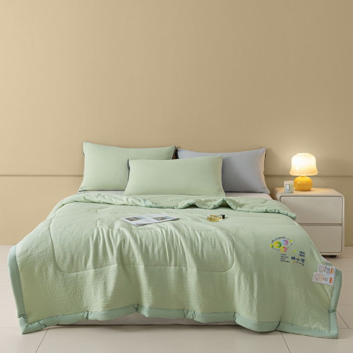 91家纺网 家纺一手货源 找家纺 梦初语 2024新款超柔泡泡棉夏被 绿色