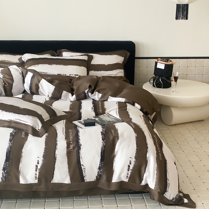 91家纺网 家纺一手货源 找家纺 优悦 2024新款天丝印花四件套 艾伦-咖