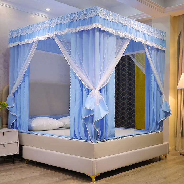 91家纺网 家纺一手货源 找家纺 初心2025新款坐床遮光蚊帐系列 清新蓝