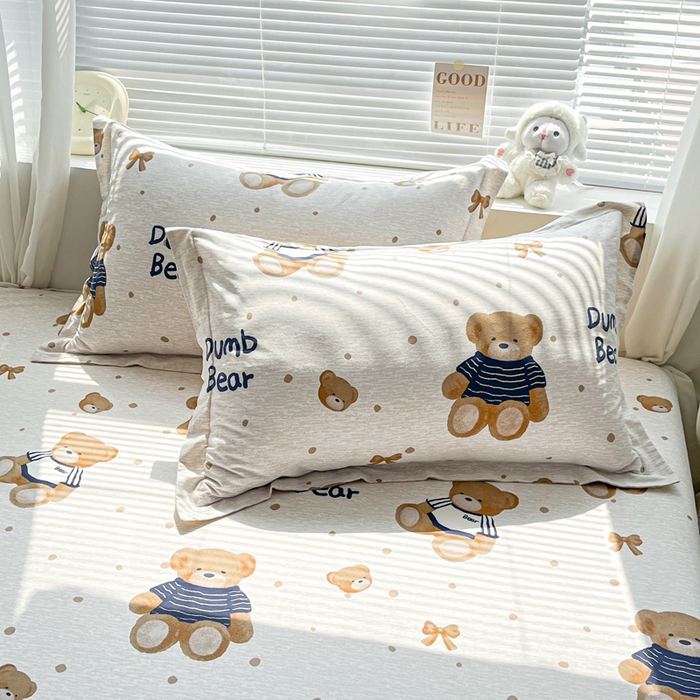 91家纺网 家纺一手货源 找家纺 涵宸家纺 2024新款全棉小清新印花单品套件--单枕套 枕套-布偶熊