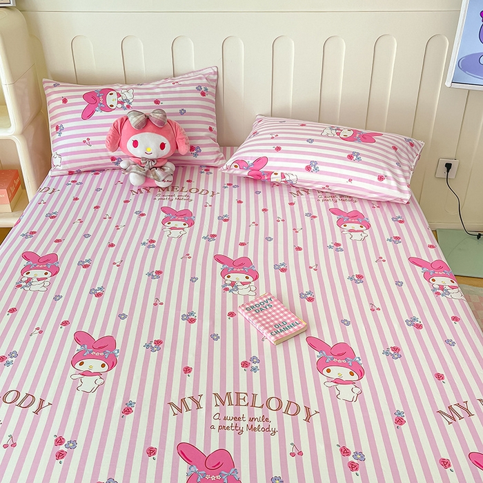 91家纺网 家纺一手货源 找家纺 博雅 2024新款三丽鸥正版授权全棉活性印花单床笠 花园美乐蒂