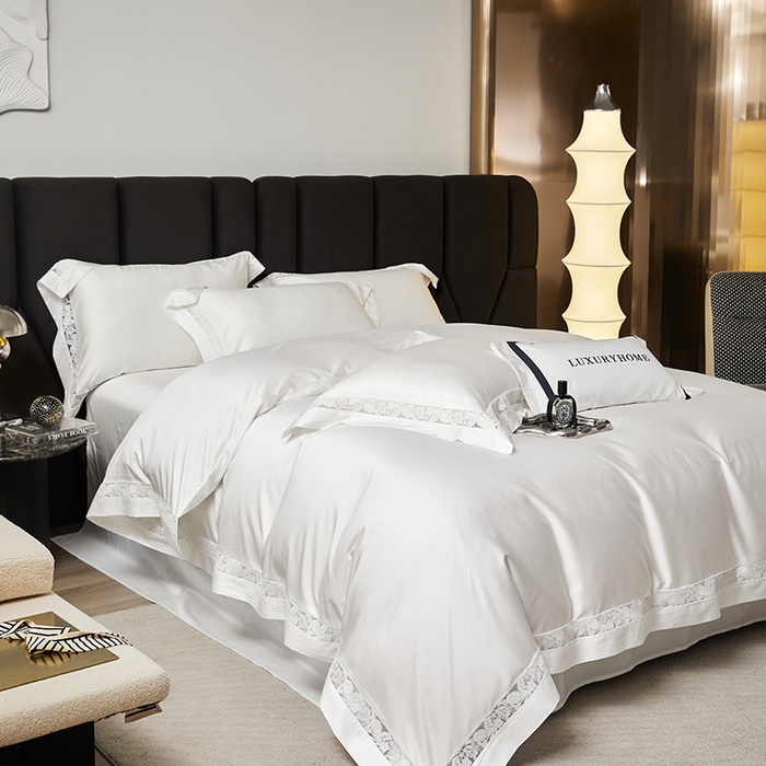 91家纺网 家纺一手货源 找家纺 榻尚家居 2024新款天丝棉法式镂空工艺款四件套--云绡（会员减20） 珍珠白