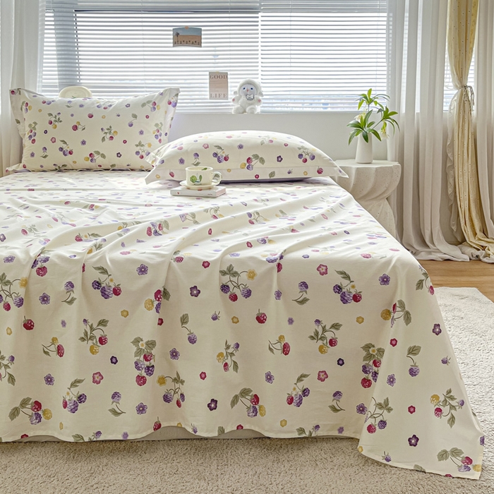 91家纺网 家纺一手货源 找家纺 涵宸家纺 2024新款全棉小清新印花单品套件--单床单 床单-樱桃可可