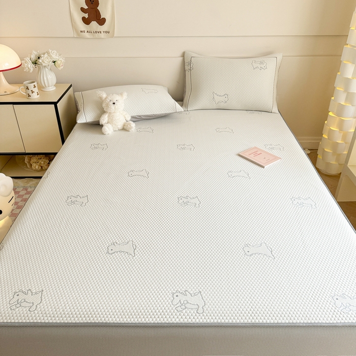 91家纺网 家纺一手货源 找家纺 慕尚家纺 2025新款卡通凉豆豆凉感冰丝席凉席 床笠款-小怪兽