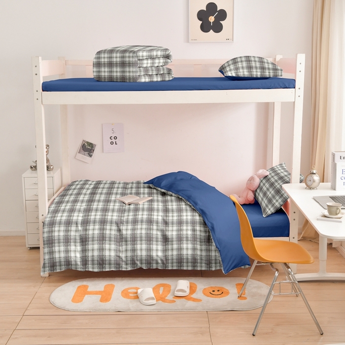 91家纺网 家纺一手货源 找家纺 啊雅家居 床上用品水洗棉印花五件套七件套 日系条格灰