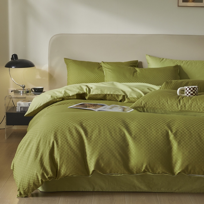 91家纺网 家纺一手货源 找家纺 涵宸家纺 2024新款全棉提花四件套-菲比 菲比-富贵绿