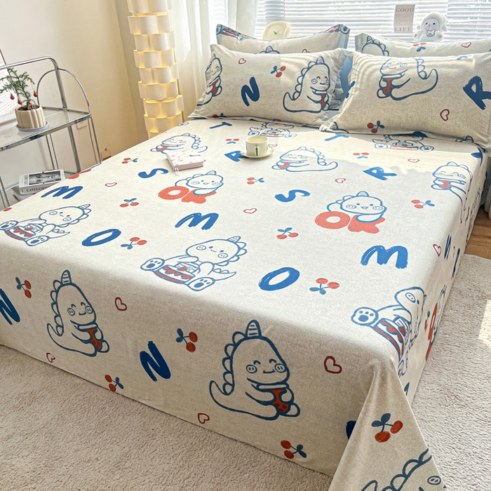 91家纺网 家纺一手货源 找家纺 涵宸家纺 2024新款全棉小清新印花单品套件--单床单 床单-皮皮龙