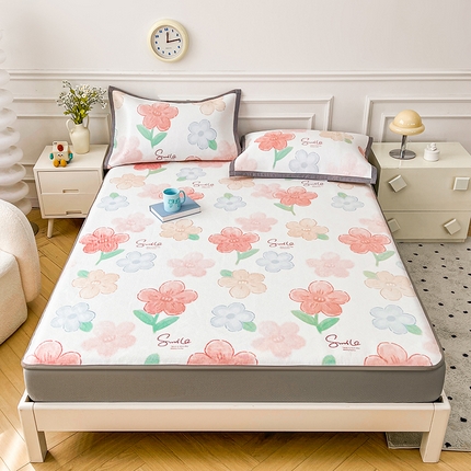 91家纺网 家纺一手货源 找家纺 大元 2025新款数码印花冰藤席系列 -冰藤床笠 夏日花