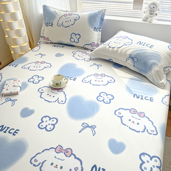 91家纺网 家纺一手货源 找家纺 涵宸家纺 2024新款全棉小清新印花单品套件--单床笠 床笠-玉桂兔