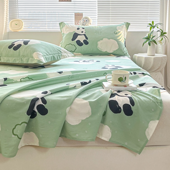 91家纺网 家纺一手货源 找家纺 涵宸家纺 2024新款全棉小清新印花单品套件--单床单 床单-云影熊