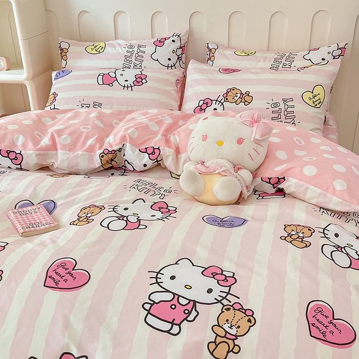 91家纺网 家纺一手货源 找家纺 博雅 2024新款全棉三丽鸥AB版活性印花四件套 小熊kt