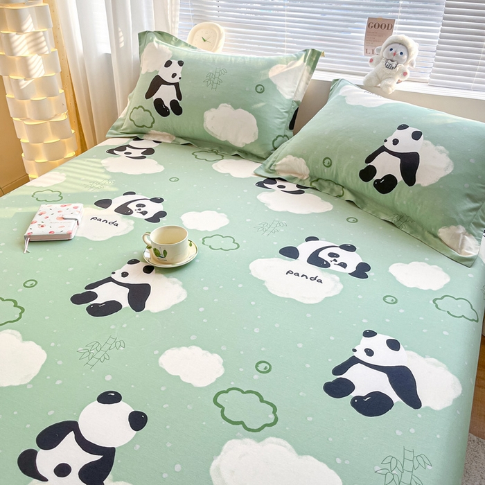 91家纺网 家纺一手货源 找家纺 涵宸家纺 2024新款全棉小清新印花单品套件--单床单 床单-云影熊