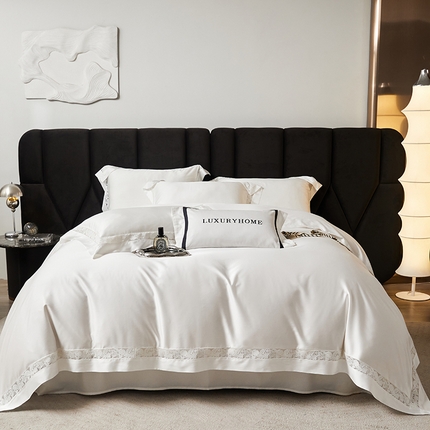 91家纺网 家纺一手货源 找家纺 榻尚家居 2024新款天丝棉法式镂空工艺款四件套--云绡（会员减20） 珍珠白