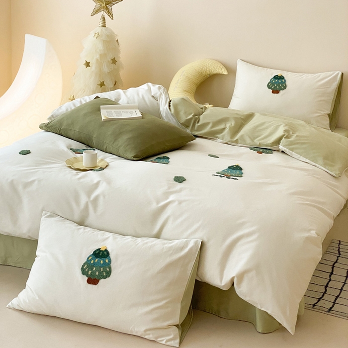 91家纺网 家纺一手货源 找家纺 荣轩家居 2024新款亲肤舒适全棉精梳棉卡通系列四件套星愿树