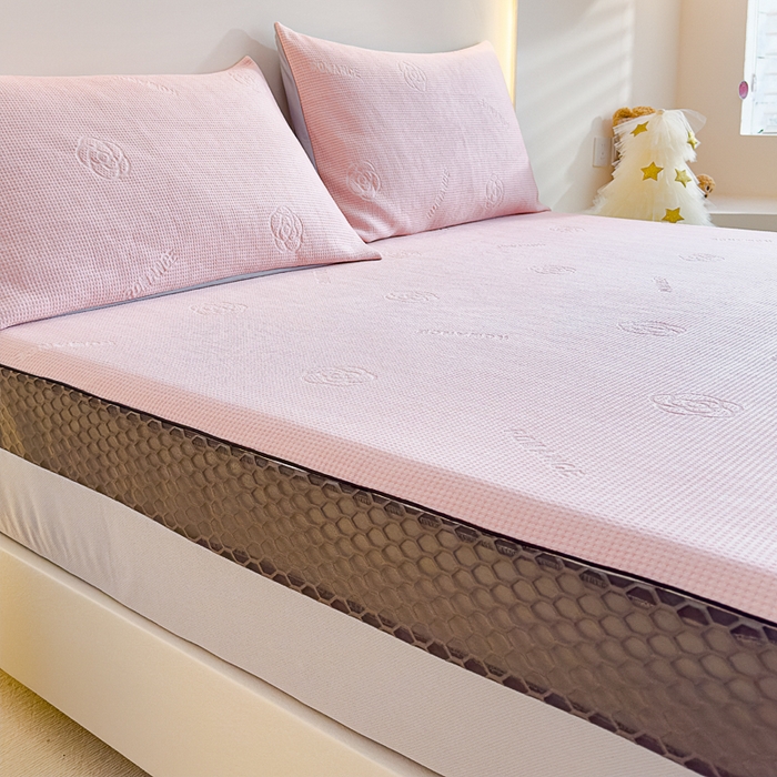 91家纺网 家纺一手货源 找家纺 邦妮家纺 2024新款A类凉感丝床笠凉席床垫30公分内可用 花语-粉