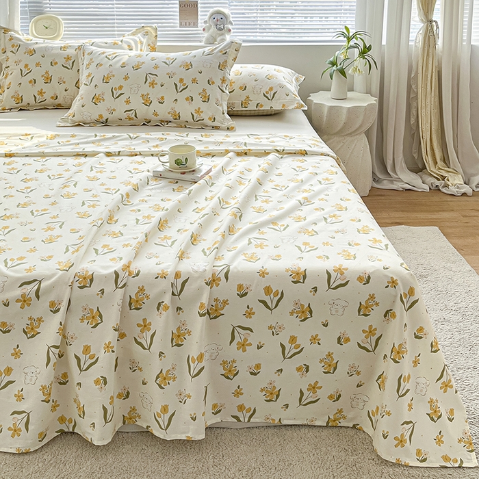 91家纺网 家纺一手货源 找家纺 涵宸家纺 2024新款全棉小清新印花单品套件--单床单 床单-菊馨兔