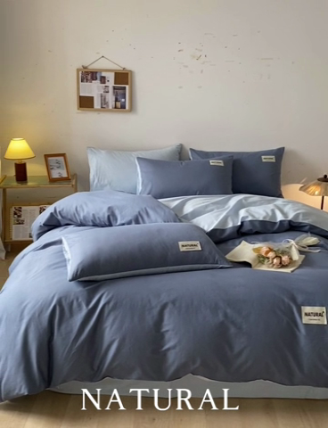 91家纺网 家纺一手货源 找家纺 （总）芊寻家居 2024新款13372全棉纯色四件套无印良品风简约套件