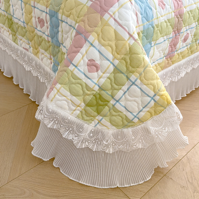 91家纺网 家纺一手货源 找家纺 冬然 2023新款全棉床盖纯棉床盖夹棉床单全棉床单纯棉床单爱心格-粉