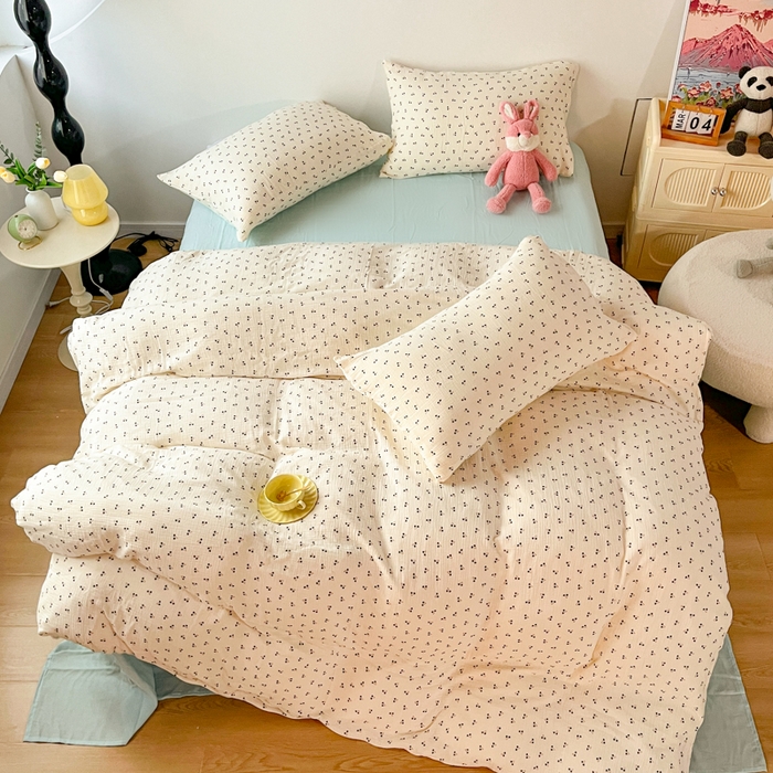 91家纺网 家纺一手货源 找家纺 千朵 2024新款全棉双层纱四件套 可可樱桃