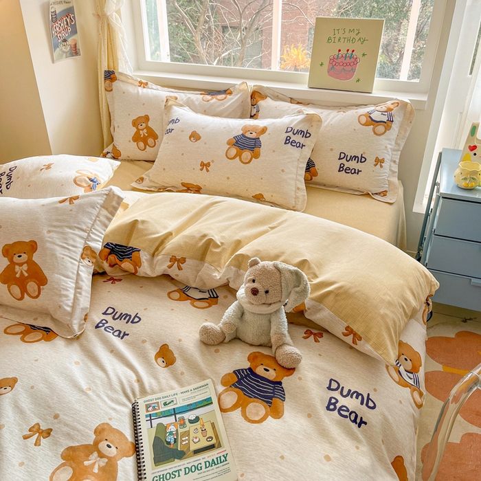 91家纺网 家纺一手货源 找家纺 涵宸家纺 2024新款全棉小清新印花单品套件--单被套 布偶熊