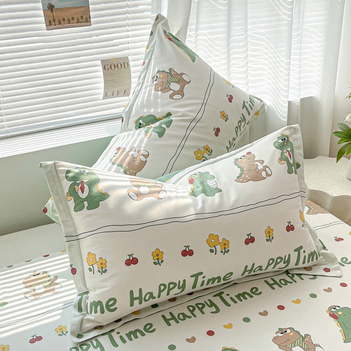 91家纺网 家纺一手货源 找家纺 涵宸家纺 2024新款全棉小清新印花单品套件--单枕套 枕套-功夫龙仔