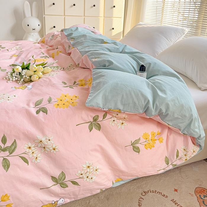 91家纺网 家纺一手货源 找家纺 大柏树 2025新款全棉13376印花四件套系列（可定制）-单被套 小花兔-粉