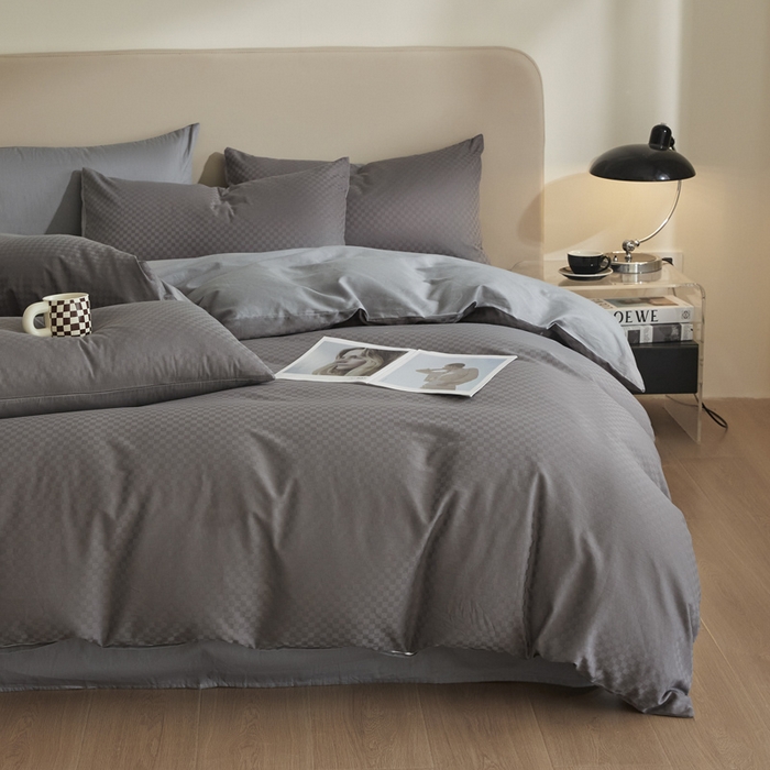 91家纺网 家纺一手货源 找家纺 涵宸家纺 2024新款全棉提花四件套-菲比 菲比-高级灰