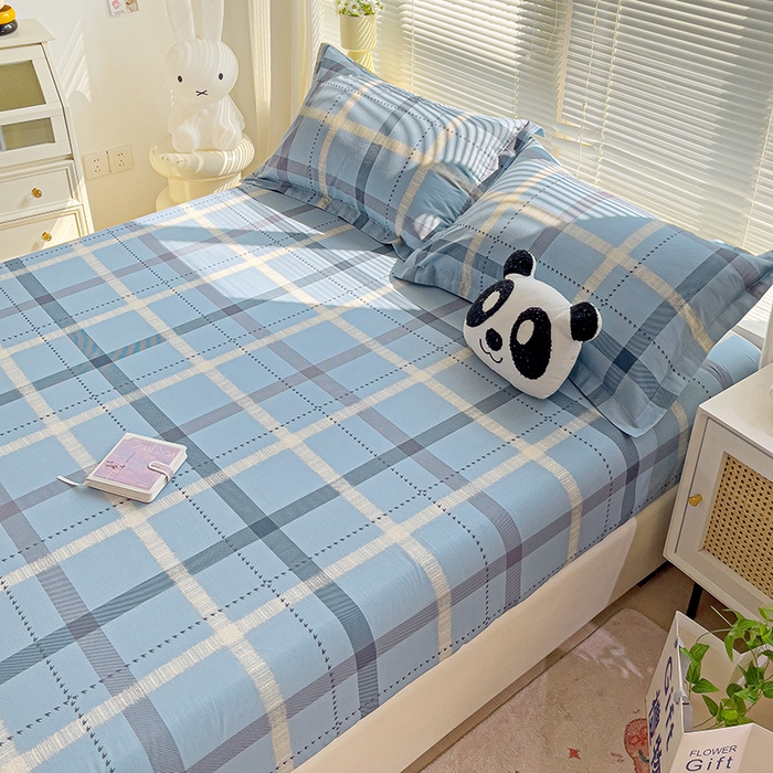 91家纺网 家纺一手货源 找家纺 大柏树 2025新款全棉13376印花四件套系列（可定制）-单床笠 卡洛塔-蓝