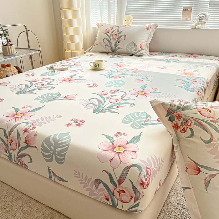 91家纺网 家纺一手货源 找家纺 涵宸家纺 2024新款全棉小清新印花单品套件--单床笠 床笠-长歌行