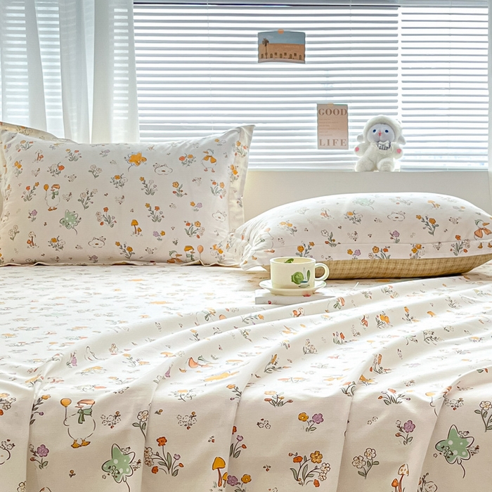 91家纺网 家纺一手货源 找家纺 涵宸家纺 2024新款全棉小清新印花单品套件--单枕套 枕套-开心鸭