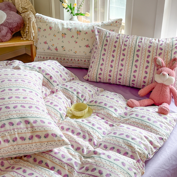 91家纺网 家纺一手货源 找家纺 千朵 2024新款全棉四件套 乌梅紫酱