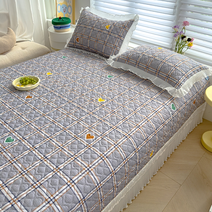 91家纺网 家纺一手货源 找家纺 冬然 2023新款全棉床盖纯棉床盖夹棉床单全棉床单纯棉床单爱心格灰