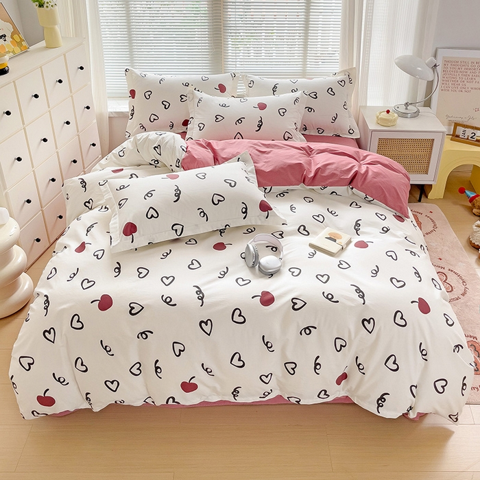 91家纺网 家纺一手货源 找家纺 大柏树 2025新款全棉13376印花四件套系列（可定制）-床单四件套 比心-红