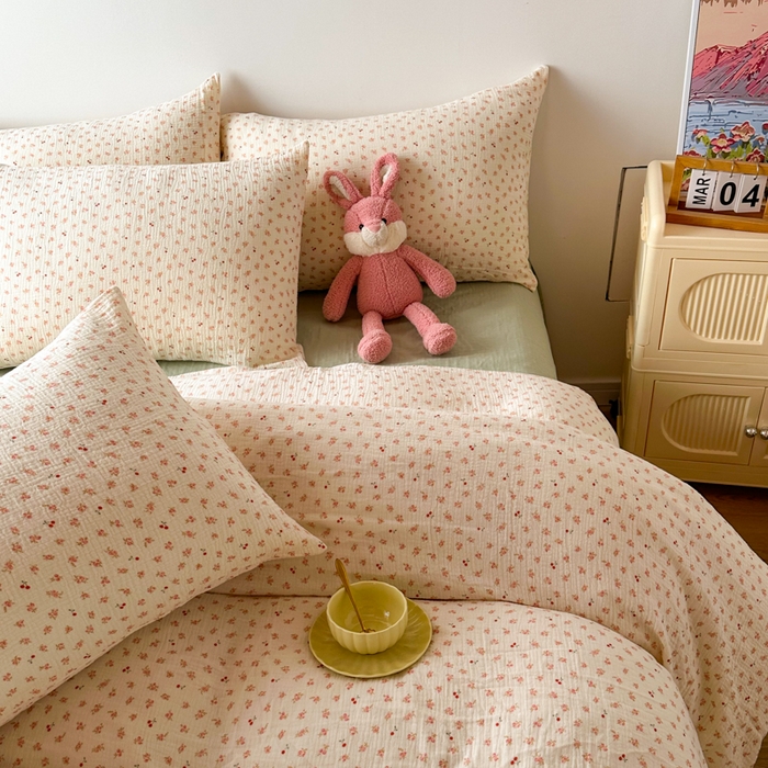 91家纺网 家纺一手货源 找家纺 千朵 2024新款全棉双层纱四件套 陌上花开