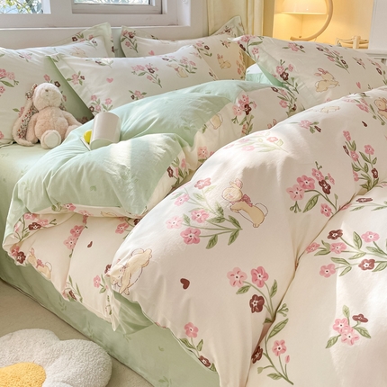 91家纺网 家纺一手货源 找家纺 涵宸家纺 2024新款全棉小清新印花单品套件--单被套 甜糖奶咖