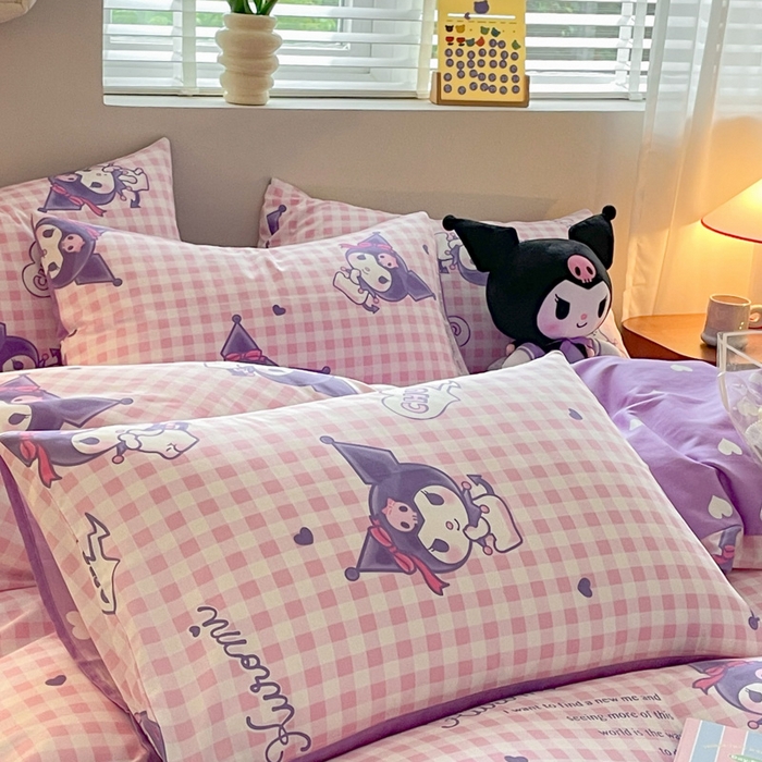 91家纺网 家纺一手货源 找家纺 博雅 2024新款全棉三丽鸥AB版活性印花四件套 库洛米之心