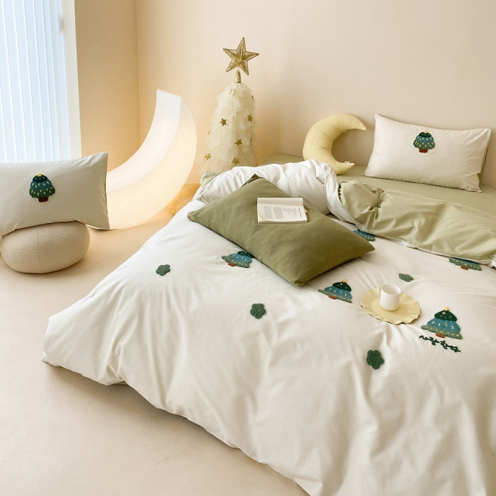 91家纺网 家纺一手货源 找家纺 荣轩家居 2024新款亲肤舒适全棉精梳棉卡通系列四件套星愿树