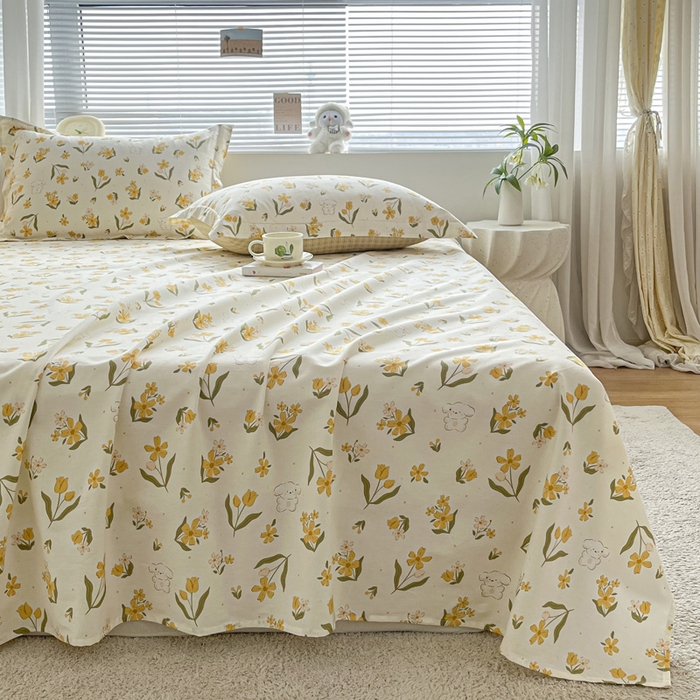 91家纺网 家纺一手货源 找家纺 涵宸家纺 2024新款全棉小清新印花单品套件--单床单 床单-菊馨兔