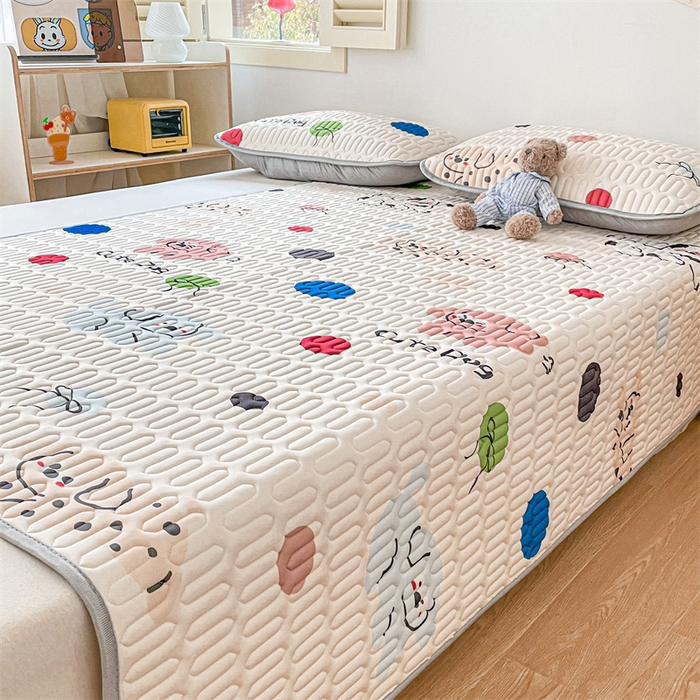 91家纺网 家纺一手货源 找家纺 布卢姆床垫 2025新款A类凉感丝数码印花小版乳胶凉席5mm cute小狗