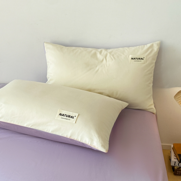 91家纺网 家纺一手货源 找家纺 芊寻家居 2024新款13372全棉纯色四件套无印良品风简约套件 奶白-灰紫