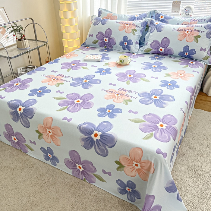 91家纺网 家纺一手货源 找家纺 涵宸家纺 2024新款全棉小清新印花单品套件--单床单 床单-花季