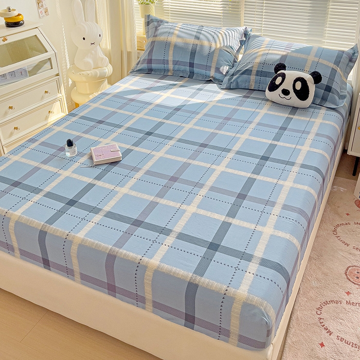 91家纺网 家纺一手货源 找家纺 大柏树 2025新款全棉13376印花四件套系列（可定制）-单床笠 卡洛塔-蓝